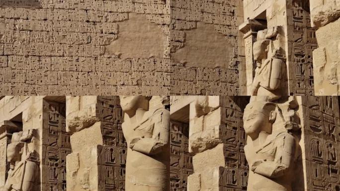 梅迪内·哈布神庙。埃及，卢克索。Medinet Habu的Ramesses III太平间庙宇是埃及卢