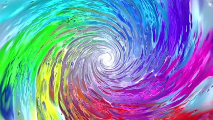 水旋涡视频动画，内部有彩虹色，多色洗衣程序概念