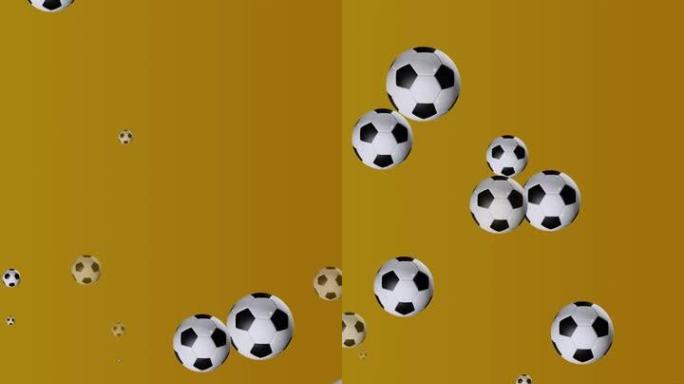 许多足球在彩色背景上飞行，3d动画股票视频