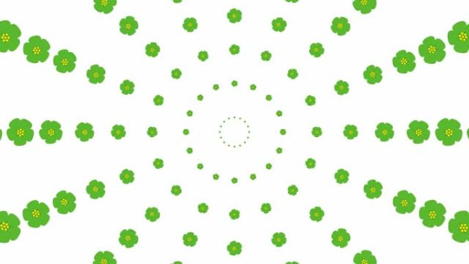 从中心开始动画增加绿色美丽的花圈。花卉背景。循环视频。春天的概念。矢量插图孤立在白色背景上。