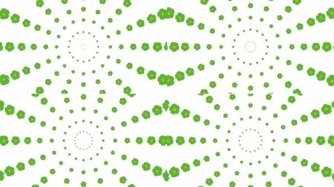 从中心开始动画增加绿色美丽的花圈。花卉背景。循环视频。春天的概念。矢量插图孤立在白色背景上。