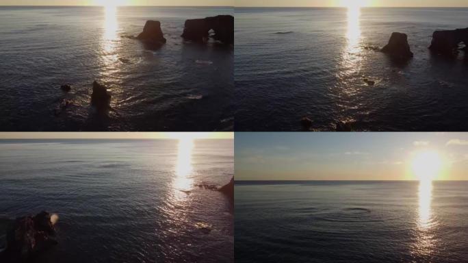 鸟瞰图明亮的黎明景色俄罗斯萨哈林鸟类海角