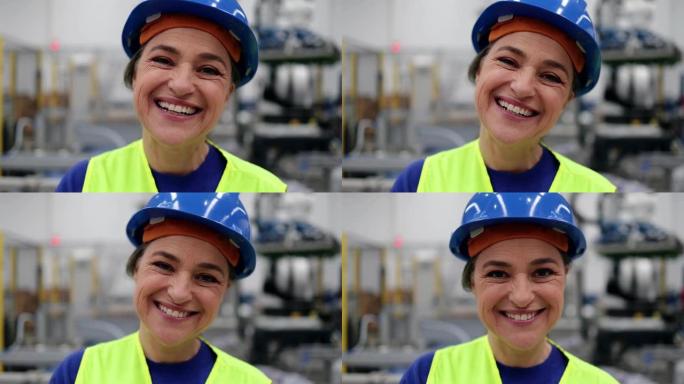在ai机器人自动化仓库工作的快乐高级工程师女性-工业技术创新