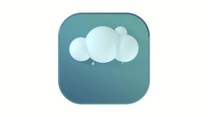 3D雨云图标，白色背景上的灰色按钮上带有雨滴，具有平滑的4k动画周期。