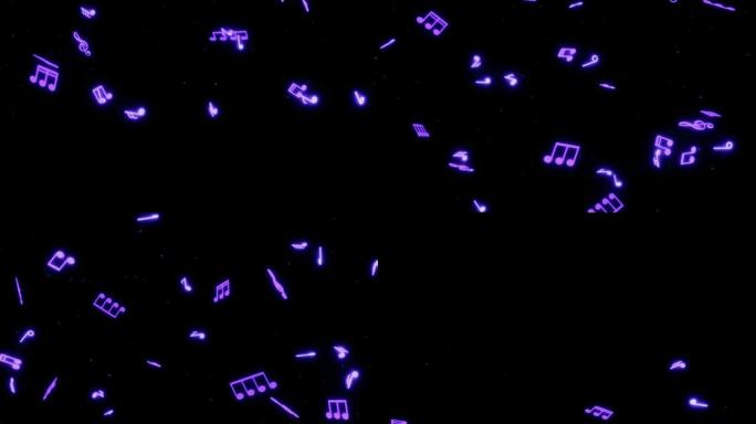 黑色屏幕上的动画紫色音符。