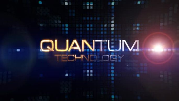 量子技术的3D动画带有数字效果电影标题背景的金色文本轻动画。