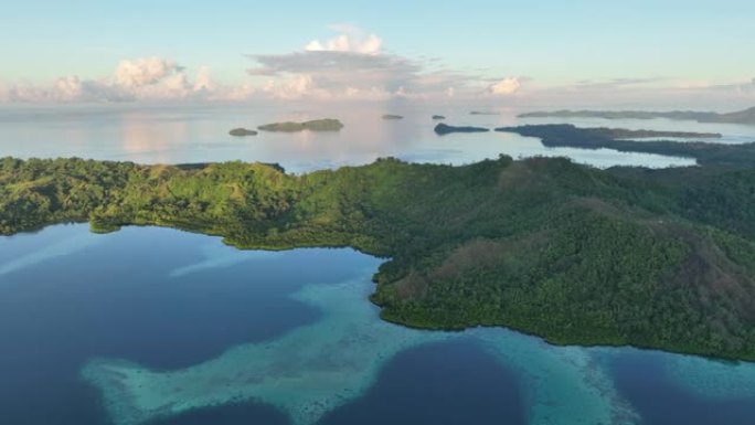 美拉尼西亚日出时美丽岛屿的鸟瞰图