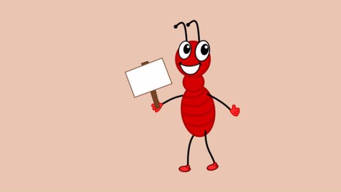 红色蚂蚁与移动广告牌与颜色和绿色背景-动画