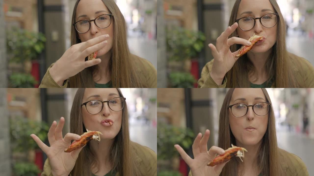 女人吃螃蟹街头食物