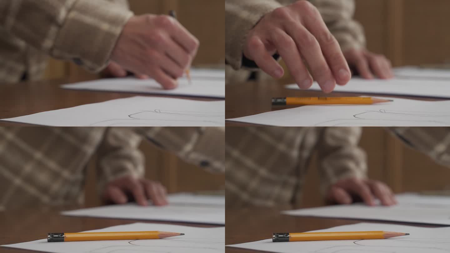 设计师画稿扔铅笔空镜/无调色