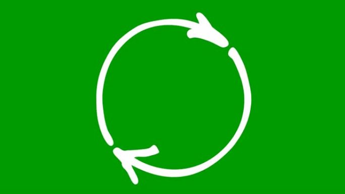 圆形箭头的动画图标。重装旋转的白色符号。循环视频。手绘矢量插图孤立在绿色背景上。