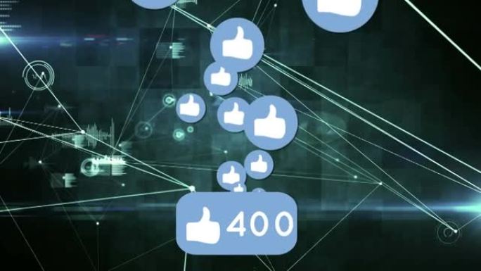 社交媒体图标的动画，数量通过连接网络增长