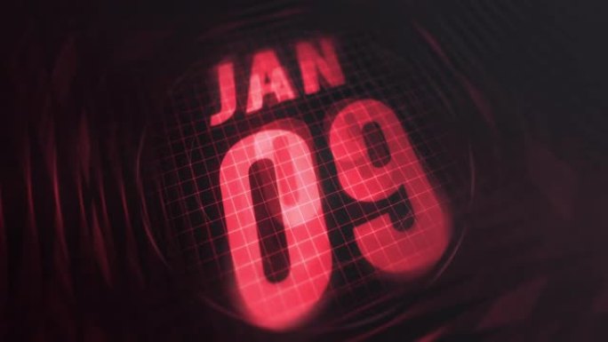 3d运动图形中的1月9日。未来的红外日历和科技发光霓虹灯拍摄，发光二极管纪念等。4k in循环