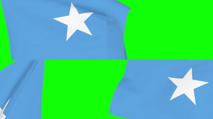 索马里人挥舞国旗过渡。索马里国旗4k和1080高清镜头在绿色屏幕chromakey。三维渲染