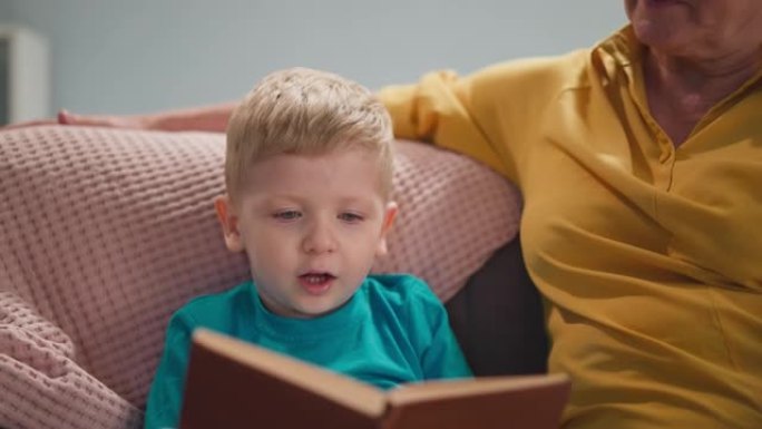 金发碧眼的小孩和他的保姆一起看书