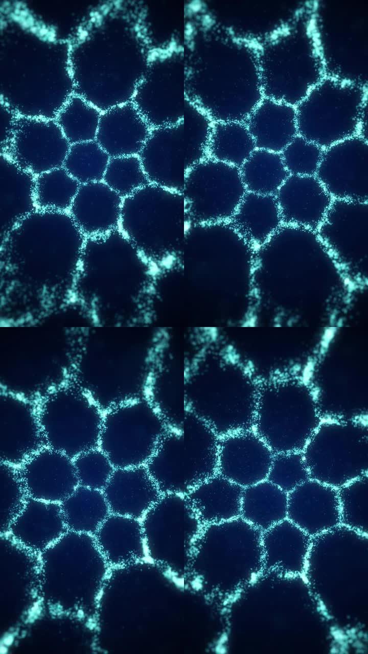 球形内蜂窝形式的蓝色粒子的运动。垂直循环视频