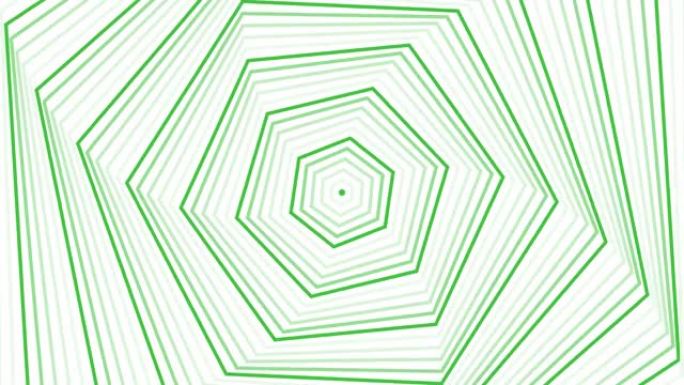 绿色自旋六边形星形简单平面几何在白色背景循环。星光灿烂的六边形无线电波无尽的创意动画。星星无缝运动图