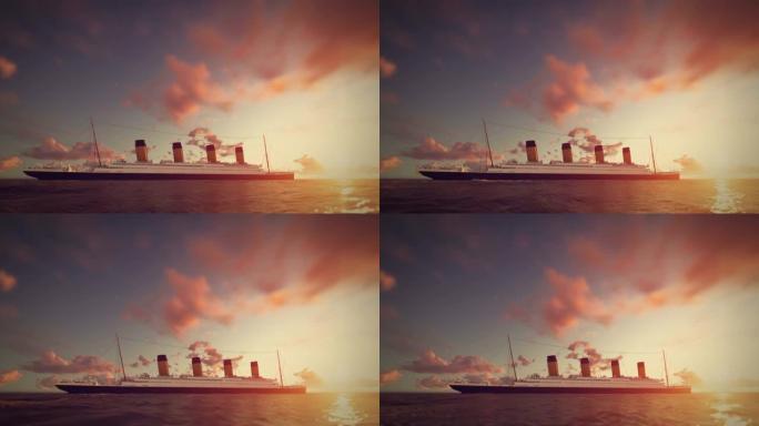 日落期间的泰坦尼克号3d动画