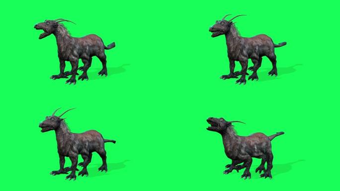 幻想野兽的3D渲染动画-绿色屏幕