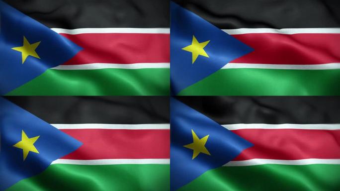 4K纹理的旗帜南苏丹动画股票视频-南苏丹国旗在循环中挥舞-高度详细的南苏丹国旗股票视频