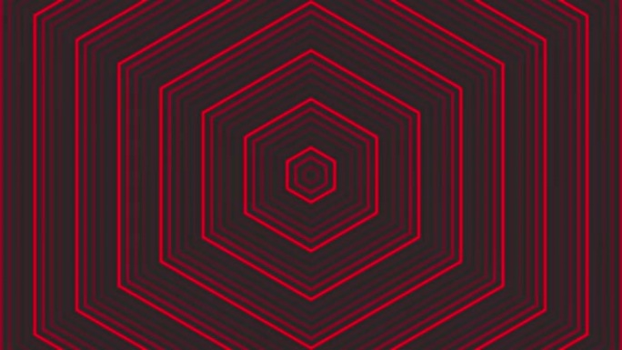 红色六角星简单的平面几何上的深灰色黑色背景循环。星光灿烂的六边形无线电波无尽的创意动画。星星无缝运动