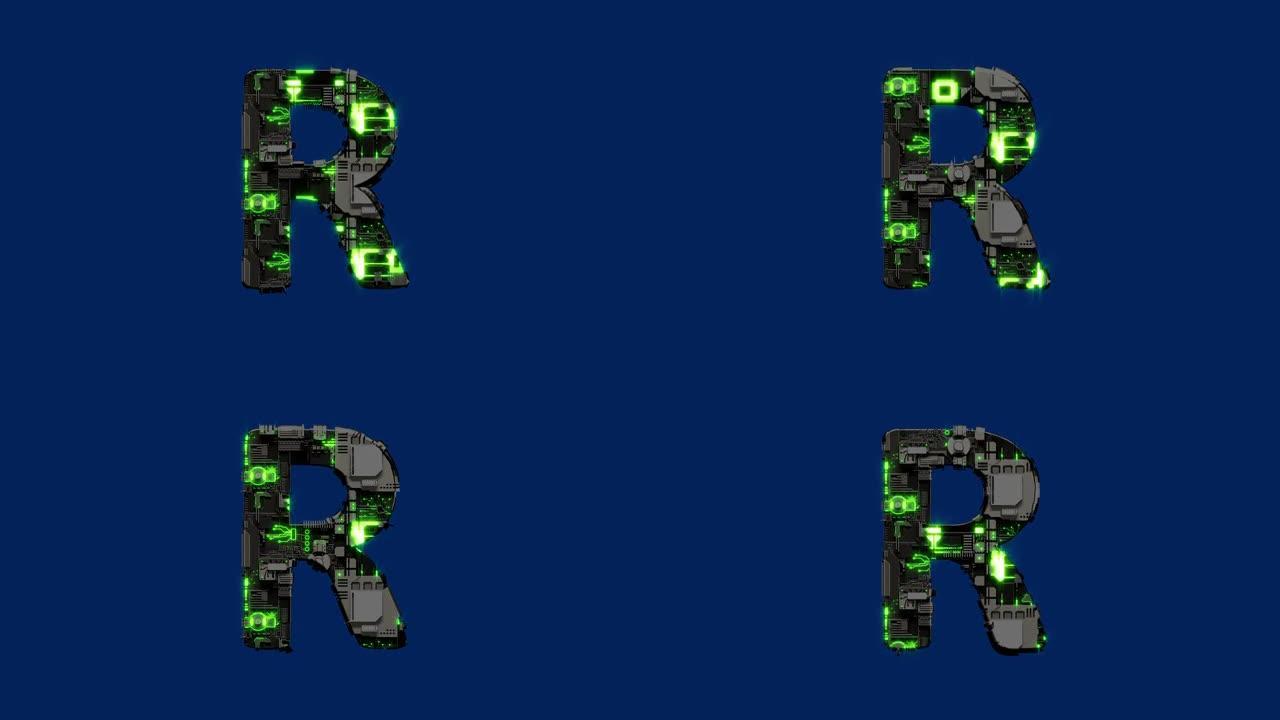 字母R，黑铁网络朋克扭曲字体，孤立循环视频
