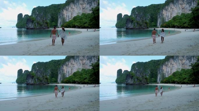 Koh Hong Island Krabi Thailand，Koh Hong海滩上的一对男女，