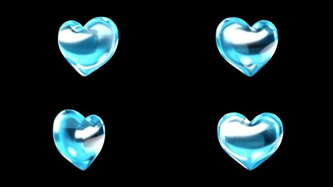 黑色背景上的动画蓝色心形浮动隔离。