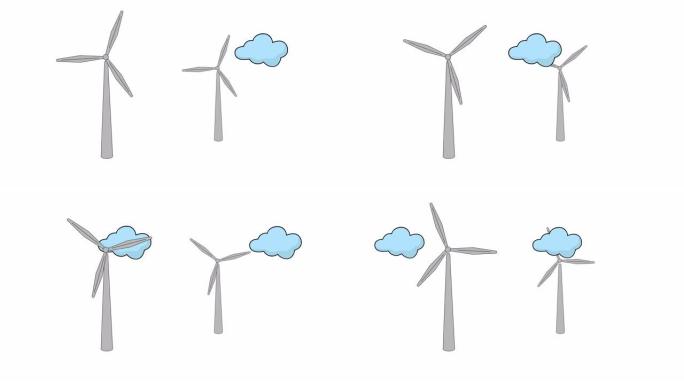 风车。风力发电机。绿色能源。环保能源。4k视频插图。