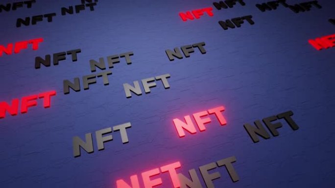 蓝色背景3d渲染上的NFT加密符号图标。独特收藏品、区块链和数字艺术品的不可替代令牌