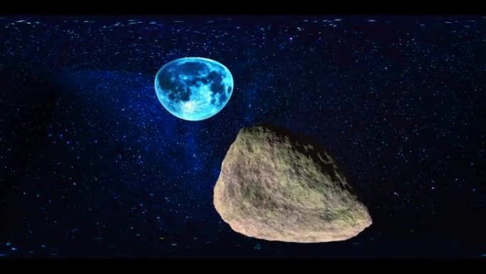 360度虚拟现实体验，在外太空近距离观看陨石，同时蓝色的月亮状行星围绕观看者旋转