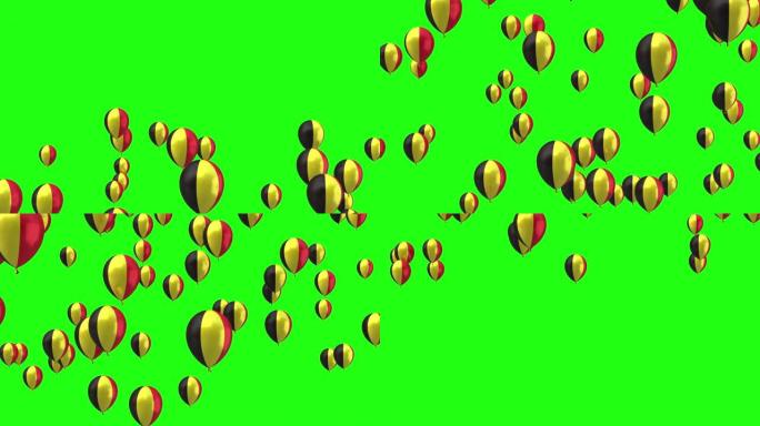 比利时国旗氦气球，从下到上飞行，在绿屏背景上隔离，4k视频元素