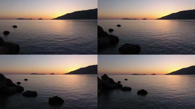 日落时可以看到海岛。惊人的自然背景。