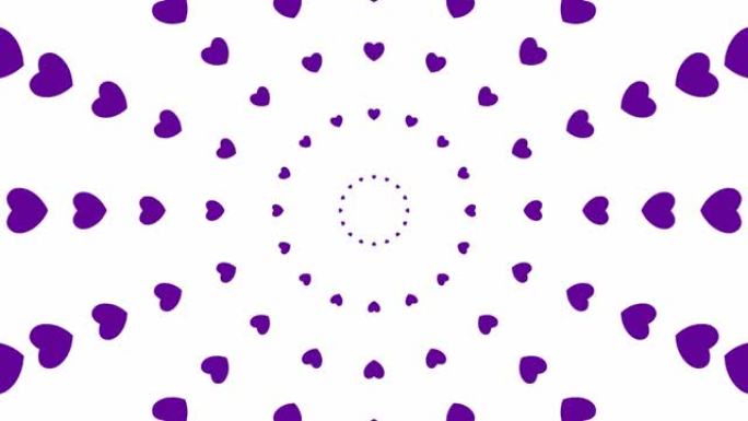 从中心开始动画增加紫罗兰心圈。循环视频。矢量插图孤立在白色背景上。