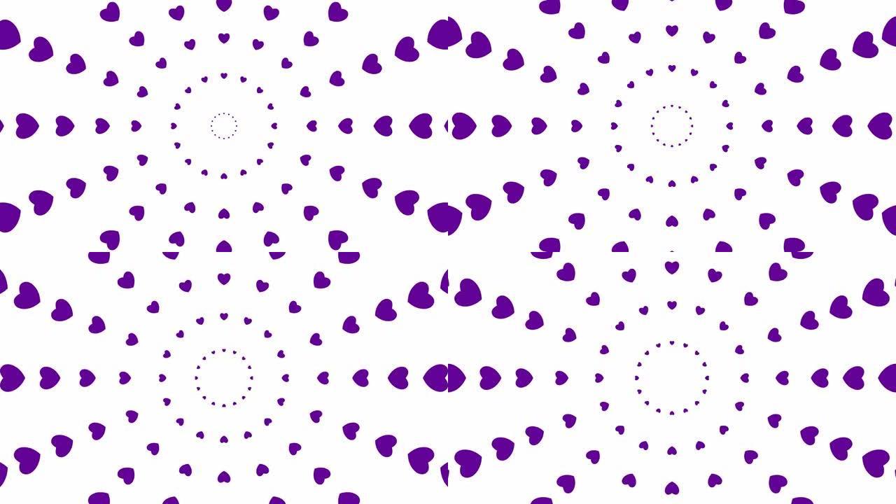 从中心开始动画增加紫罗兰心圈。循环视频。矢量插图孤立在白色背景上。