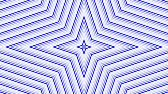 蓝色四角星简单的平面几何在白色背景循环。星空电波无尽的创意动画。星星无缝运动图形背景。阿斯特拉雷达声