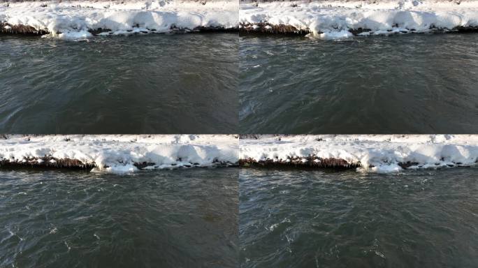 航拍开河流水残冰