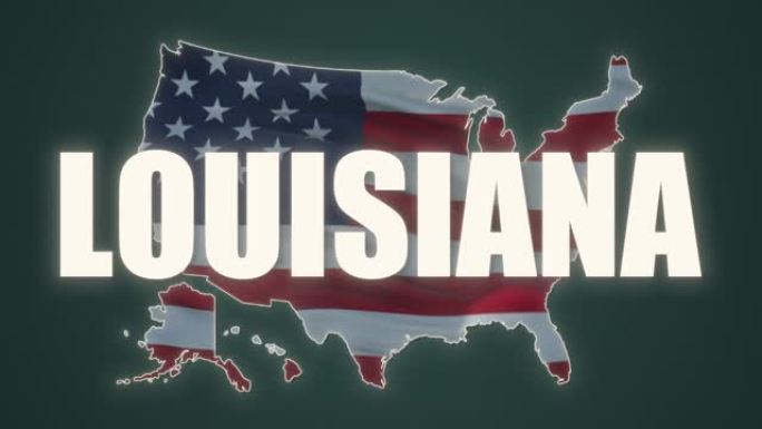 路易斯安那州地图从美国地图剪影动画中显示