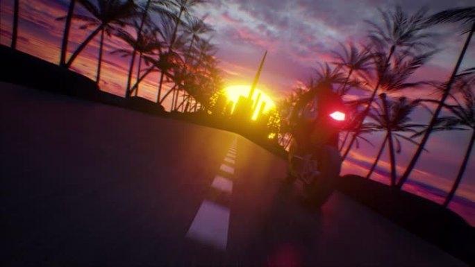 无尽的日落，棕榈树和摩托车司机
