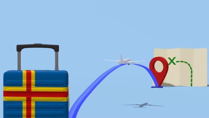 动画飞机和手提箱-旅行到-奥兰岛