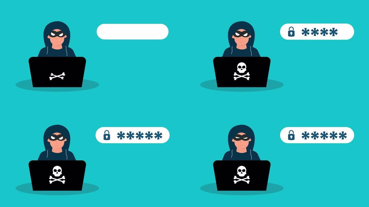 安全系统密码黑客概念动画