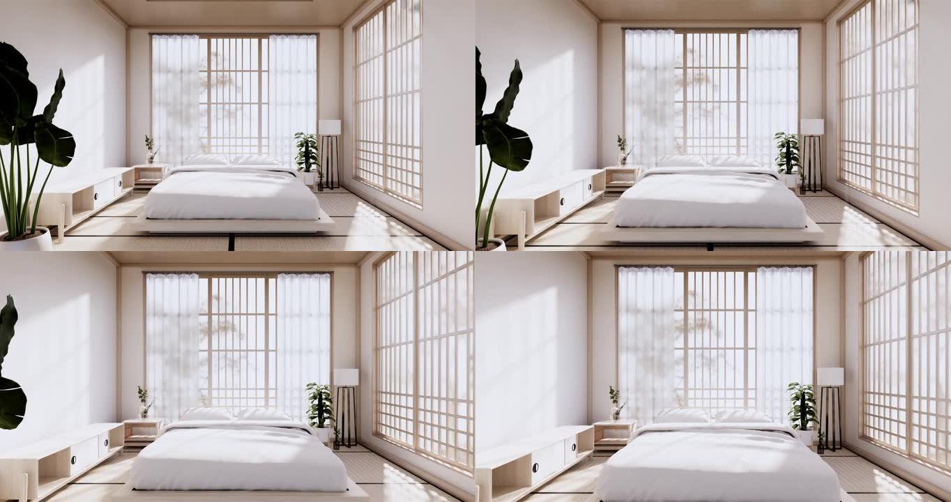 现代卧室 -- 日本风格。3d渲染