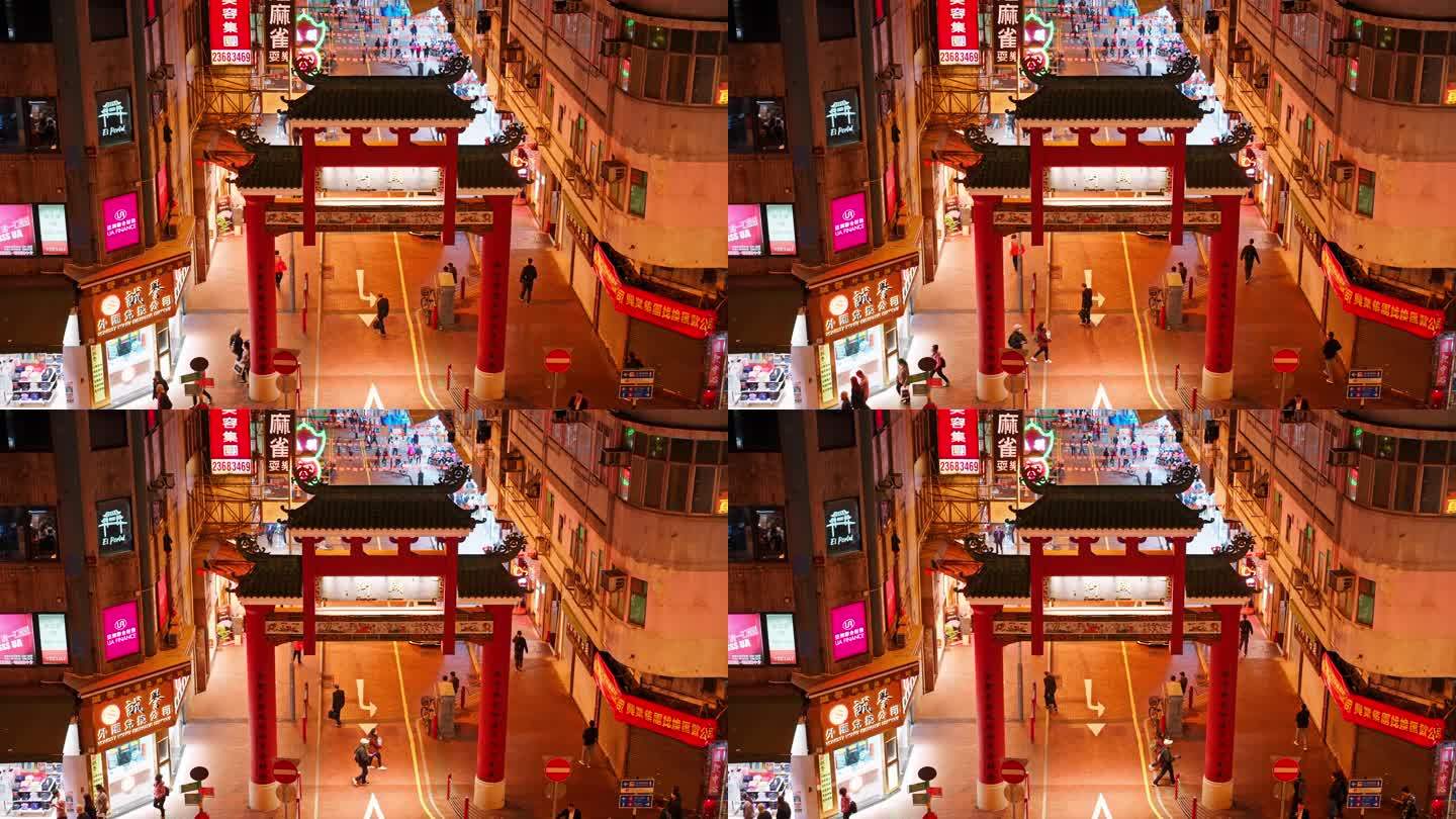 4K正版-香港庙街牌坊夜市街景03
