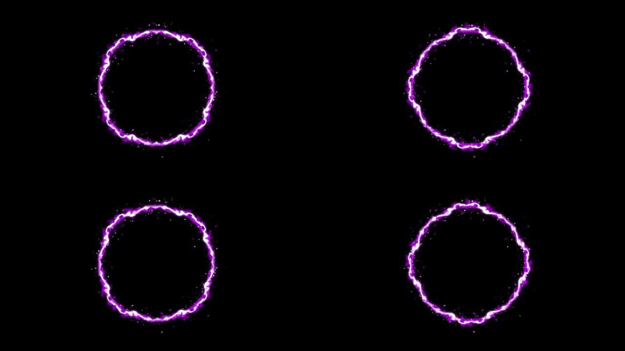 黑色背景上的动画紫光形圈效果。