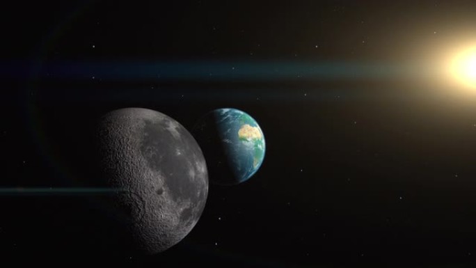 月球慢慢覆盖太空中的平面地球