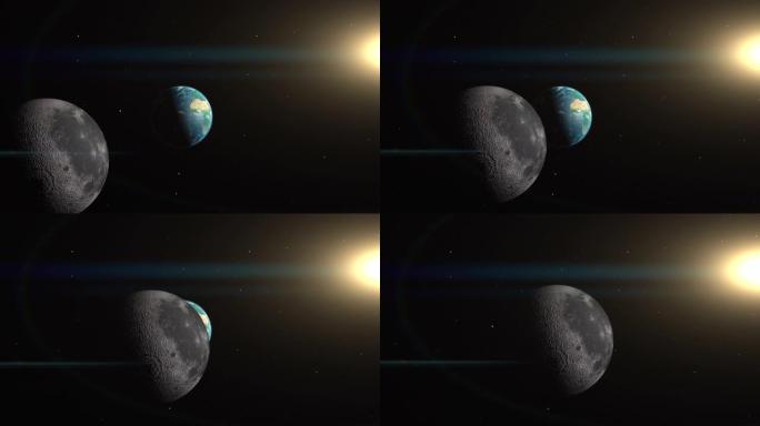 月球慢慢覆盖太空中的平面地球