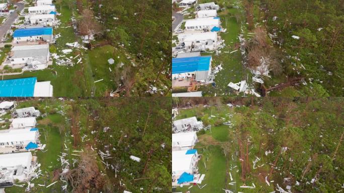 4k无人机视频显示佛罗里达州北港被飓风伊恩摧毁的房屋中的森林碎片-19