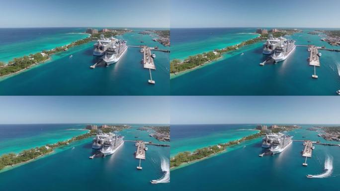 巴哈马的天堂岛和拿骚港的无人机航拍画面。