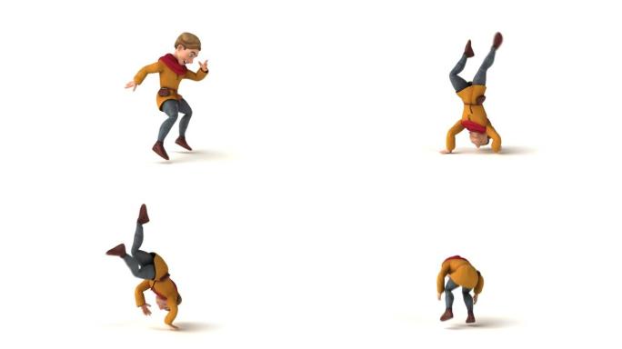 有趣的3D卡通中世纪男子跳霹雳舞