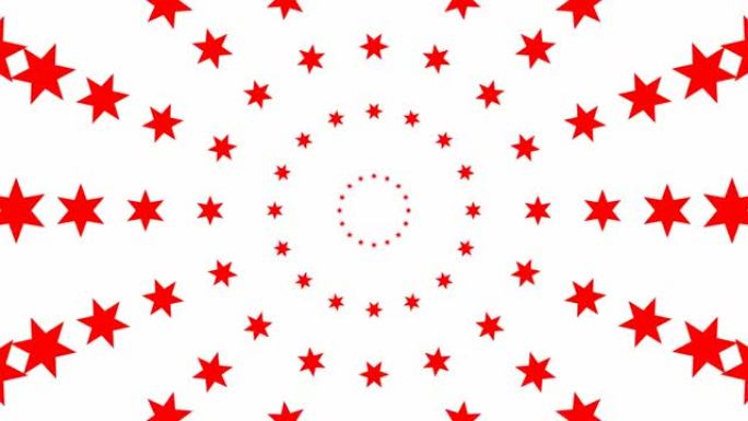 从中心开始动画递增的红星圆圈。循环视频。魔法的概念，庆祝。矢量插图孤立在白色背景上。